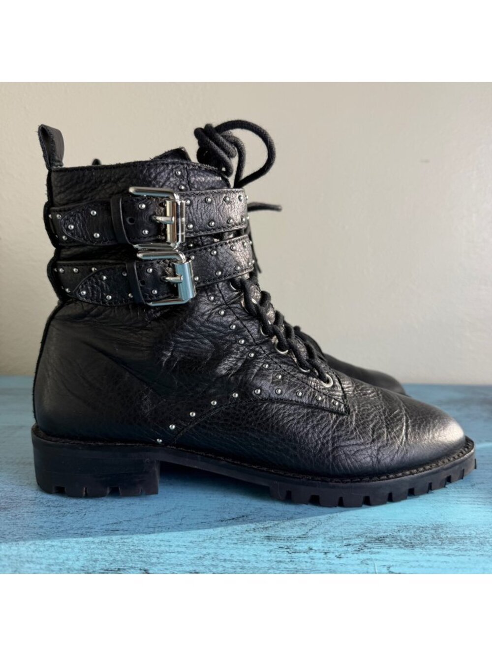 Rebecca Minkoff Jaiden Stud Black Leather Combat Booties Sz 8.5